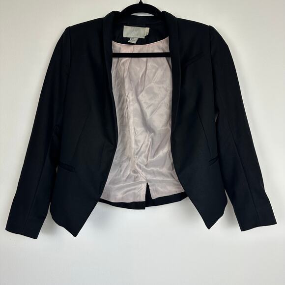 H&M Womens Lined Open Front Long Sleeve Classic Black Career Jacket Blazer 32 - Picture 1 of 10